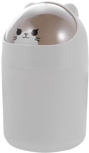 Veemoon Poubelle de Bureau Mini Couvercle Motif Ours, Corbeille à Papier de Comptoir Grise, Petite Poubelle Compacte pour Chambre, Bureau et Rangement Quotidien
