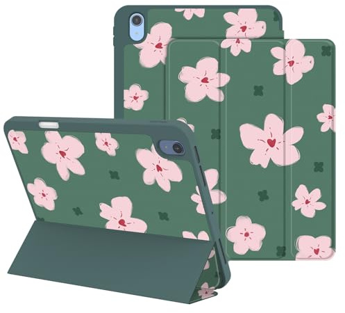 Chichery Hülle für iPad Air 11 Zoll M4/M3/M2 (2026/2025/2024), iPad Air 5./ 4. Generation 2022/2020 10,9 Zoll mit Stifthalter, Schutzhülle mit Auto Schlaf/Wach Ständer, Muster für Frauen, Blume Grün