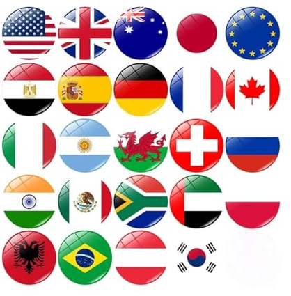 24Pcs World Flags Refrigerator Magnets, Magnetic Crystal Glass Refrigerator Stickers for Refrigerator Classroom Office Whiteboard Metal Cabinet Home Decoration