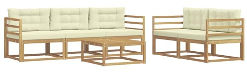 vidaXL Outdoor-Sofagarnitur mit Kissen 6 pcs Weiß und Creme, Hochmodernes Gartenmöbel Set, Sofakollektion für draußen, Lounge für Garten, Poolbereich Sitzgruppe