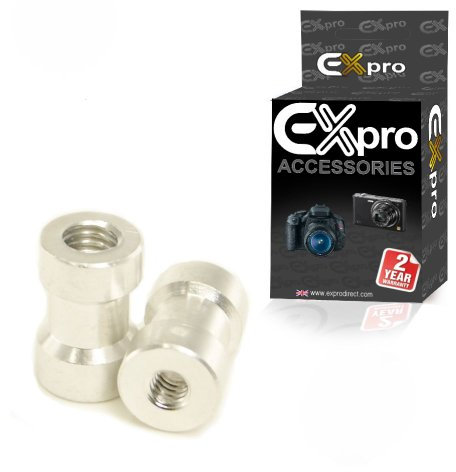 Ex-Pro 1/4''-20TPI Thread & 3/8'' Female Thread Adapter for Light Stand, Tripod, Flash Holder & Ballhead [2 Pack]