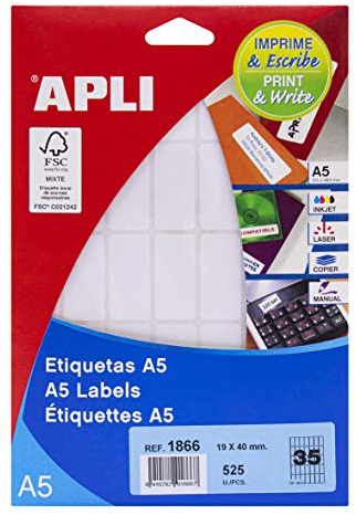 APLI 71y18 Etiketten weiß bedruckbar 19 x 40 mm weiß