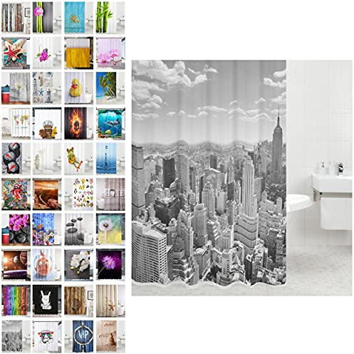 Sanilo Rideau de Douche, Large Choix de Beaux Rideaux de Bain, Haute qualité, 12 Anneaux Inclus, Imperméable, Effet Anti-moisissures (180 x 200 cm, Skyline New York)