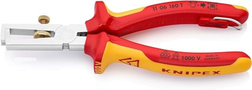 Knipex Alicate pelacables Con muelle de apertura universal cromado, homologado por VDE; integrada para colocar una protección anticaída 160 mm (cartulina autoservicio/blíster) 11 06 160 T BK