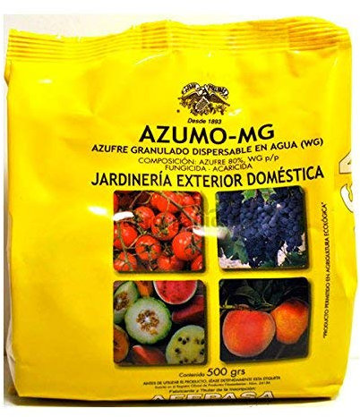 AZUMO MG - Azufre 80% WG Granulado Dispersable en Agua en Polvo para Huerta y Jardinería Doméstica Autorizado Agricultura Ecológica - 500g