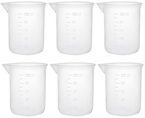 sourcingmap Measuring Cup 100ml PP Plastic Graduated Beaker Transparent for Lab Kitchen liquids 6pcs