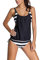 Aleumdr Tankini Damen bauchweg Bademode Set zweiteilig Push up mit Einstellbarer Bikinislip Tankini Top Soft Cups, Schwarz gro?e Streifen, Large(EU44-EU46)
