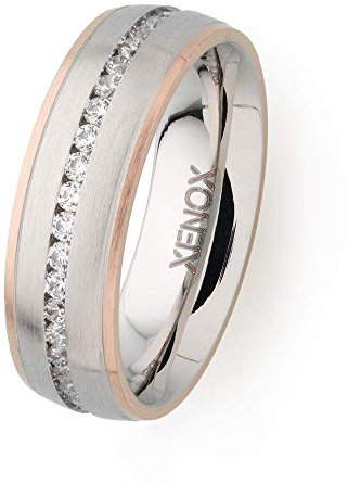 XENOX X2251/54 Damen Ring Edelstahl Bicolor Rose weiß Zirkonia 17,2 mm Größe 54