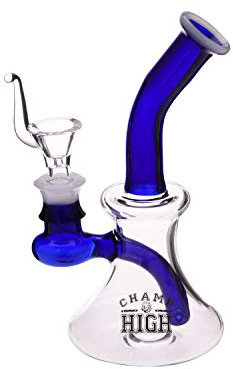 CHAMP HIGH - Bong - Pipe à eau - Bang - Format pratique 18,5 cm - Facile à nettoyer - Fabriqué en verre - Bleu - Livré dans une belle boîte cadeau - verre - Bleu