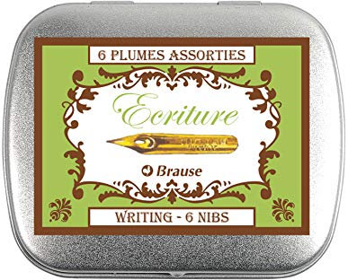 Brause 21002B - Metallbox mit 6 Schreibfedern (2x Cito-fein (46B) + 2x Rose (76B) + 2x Steno (361B) ideal für Kalligraphie und Lettering, 1 Box