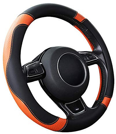 SFONIA Auto Lenkrad Abdeckung Lenkradschutz Lenkradhülle Mikrofaser-Leder Universal 37-38cm/15 Rutschfest Atmungsaktiv Langlebig (Orange)