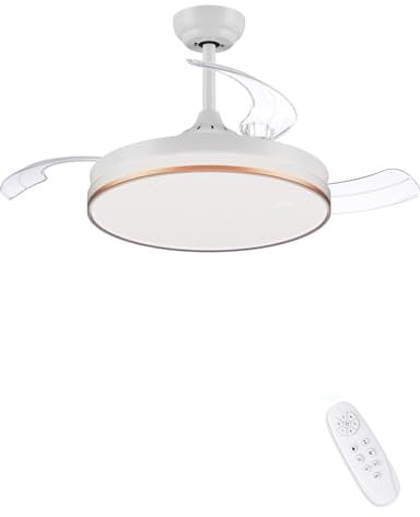 CJOY Ventilatore da Soffitto Retrattile, 107 cm Ventilatore da Soffitto con Luce, Ventilatore da Soffitto a Scomparsa, Ventilatore Silenzioso Bianco Invisibile DC Motor