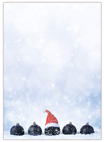 Motivpapier Briefpapier Weihnachten (MPA-5248, DIN A4, 25 Blatt) schwarze Kugeln im Schnee mit Zipfelmütze