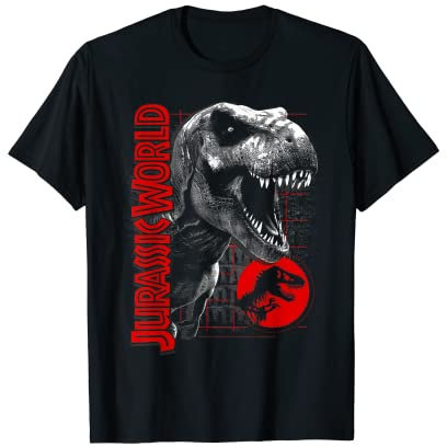 Jurassic World T-Rex Grid Background Logo Maglietta