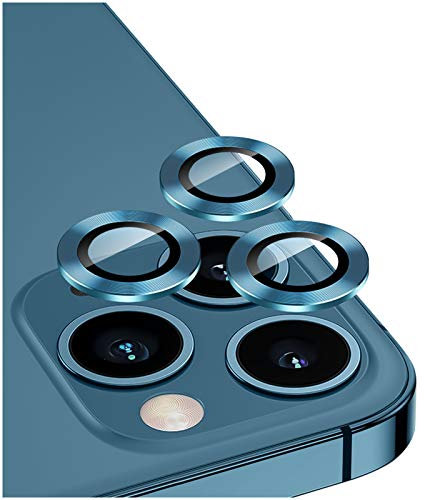 DIKKAR Camera Lens Protector for iPhone 12 Pro, Anti-Scratch HD Tempered Glass Aluminum Alloy Back Camera Protector Sticker,Easy Installation Metal Ring Circle Lens Screen Cover Film (Pacific Blue)