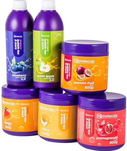 Bubble Tea Perlen Popping Boba | Bubble Tea Set - Melone, Granatapfel, Passionsfrucht, Mangokugeln, Beerensirup, Apfel, Tassen und Strohhalme