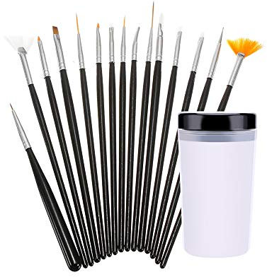 RC Model Precision-Crafted 15pcs Assorted Model Paint Brush Set with Wash Container