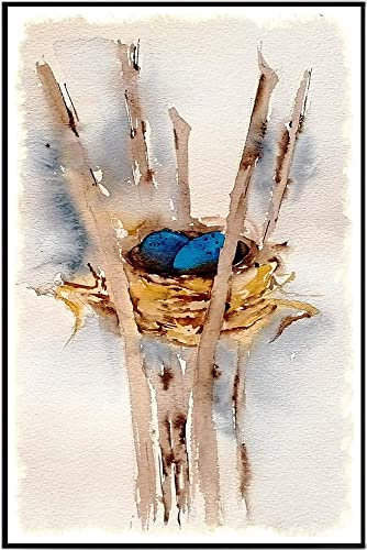 DAIERCY Kreatives Blechschild mit Vogelnest, Osternest mit blauen Eiern, Metallschild, Retro-Wanddekoration für Zuhause, Cafés, Büro, Geschäft, Kneipen, Clubs, Geschenk, 20 x 30 cm