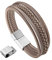 murtoo Herren Armband Edelstahl Echtleder Armband Naturstein Geflochten Mit Magnet Verschluss (22.5cm, cappuccino beige)