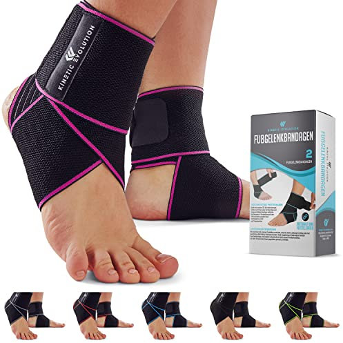 KINETIC EVOLUTION einstellbare Fußbandage bietet elastischen Knöchelschutz für Damen und Herren. Ideal für Sportarten wie Tennis und Laufen. Verstellbar, bequem und strapazierfähig. (Pink 2 Stück)