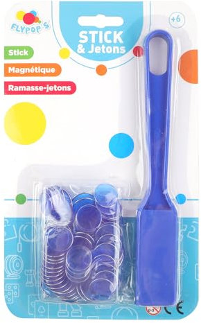 FLYPOP'S - Magnetische Jetons mit Stick - Lotteriespiel - 141121LIN - Zufällige Farbe - Kunststoff - 2 bis 6 Spieler - Gesellschaftsspiele - Lotto - 23 cm x 14 cm - Ab 6 Jahren.