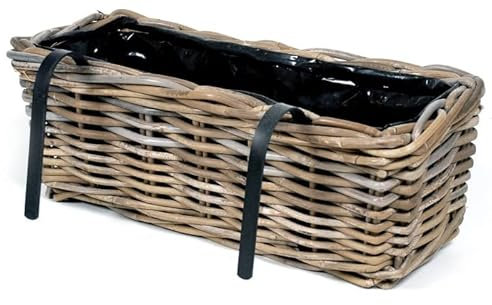 Generisch Balkonkasten mit integrierter Aufhängung Länge ca. 45 cm und ca.17 cm tief aus Rattan-Naturprodukt, robuste Handarbeit Weidenkorb Pflanzgefäß Blumentopf Natur Dekokorb Blumenkasten