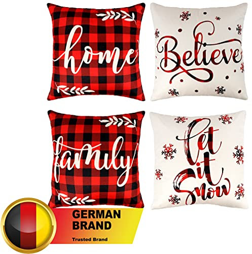 Marrakesch Orient & Mediterran Interior MAADES 4er Set Weihnachtskissen Kissenbezug 45 x 45 cm Weihnachtskissenbezug aus Baumwolle als Weihnachtsdeko -3-