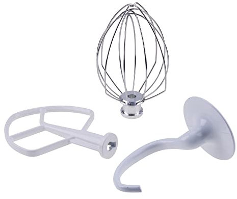 ELSOON K5ADH Dough Hook & K5AB Flat Beater & K5AWW Wire Whip-3 Pieces Replacement for KitchenAid 5-QT Bowl-Lift Stand Mixer