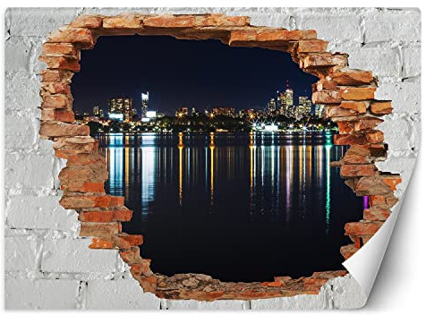 Feeby Fototapete Stadt Loch in der Wand Abstrakt 150x105 cm Schwarz XXL Vlies Wandtapete Tapeten Wohnzimmer Schlafzimmer Büro Flur Moderne Design Wandbilder Wand Dekoration Skyline Wolkenkratzer