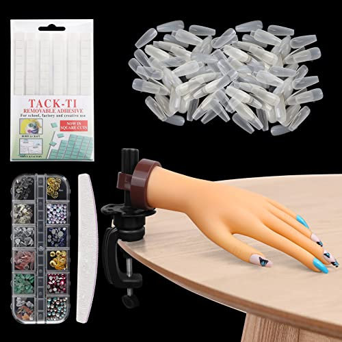 LIONVISON Übungs-Hand für Acryl-Nägel, Professionelle Nagelkunst-Handwerkzeuge mit 200 Stück Falsche Nägel Übungshand für DIY-Nagelmaniküre