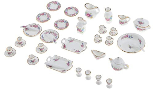 misppro Doll House - Juego de vajilla en miniatura de porcelana y cerámica para café y té a escala 1:12