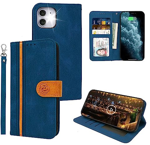 McWaLa Wallet Case for iPhone 13 Pro, Premium Leather Flip Case with Card Holder and Kickstand Function, Protecte Shockproof Cover for iPhone 13 Pro, 6.1- Blue