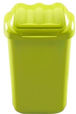 Home Centre Flip Top Plastic Waste Bin 15 Litre Green Kitchen Office School Work Recycling Disposable Trash Dispenser Household Recyclable Rubbish Bin Easy Cleaning
