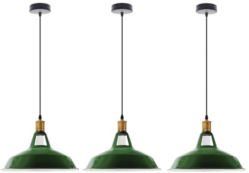 LEDSone Lot de 3 Suspensions Vintage, Luminaires Style Industriel, Plafonnier Vintage Salle à Manger Chambre, Vert, 240V, Ø 300mm, E27