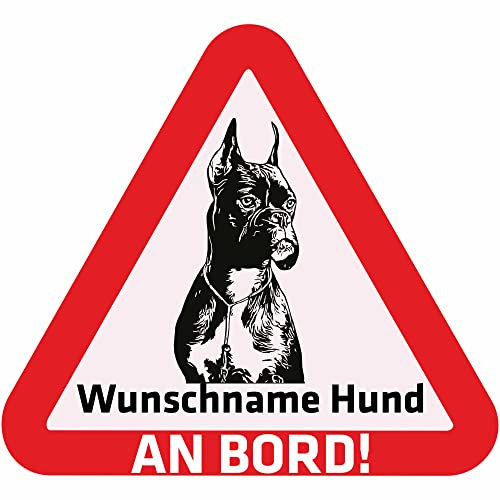Indigos UG - Auto Aufkleber - Namensaufkleber Hund 15 cm - Boxer - Sticker selbst gestalten mit Name & Wunschtext - personalisiert selbstklebend - Motorrad - LKW - Heckscheibenaufkleber