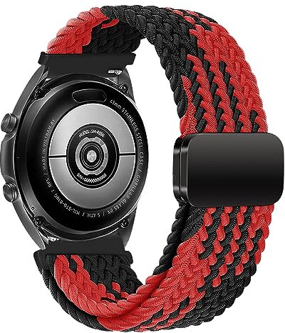 iBazal Compatible avec Samsung Galaxy Watch 5 40mm 44mm/5 Pro 45mm/4/4 Classic 42mm 46mm/Galaxy 3 41mm/Galaxy Active 2/Galaxy Watch 42mm Bracelet Nylon Bande Tressée Magnetic Woven - Noir Rouge