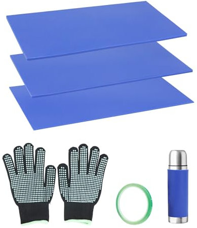 QWORK® Ensemble de 3 Wraps en Silicone pour Tasse Sublimation - Taille 25 x 12 cm épaisseur 4mm/3mm/1.5mm - avec Gants et Ruban de Sublimation