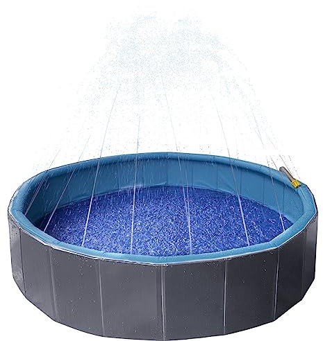 Flamingo Piscine pour Animaux XXL - Chien - avec Jet d'eau!! - Premium QUALITé - 160cm - Antidérapant - avec Bouchon verrouillable - résistant - Peut également être utilisé sans Jet d'eau