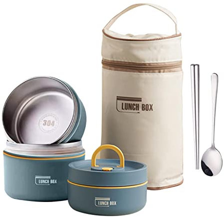 Recipiente térmico de acero inoxidable para comida, recipiente para alimentos, 3 niveles, recipiente de transporte térmico, para almuerzo
