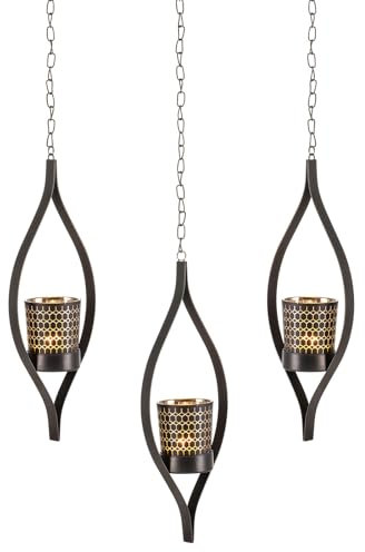 Sziqiqi Portavelas Colgantes con Vidrio Juego de 3, Candelabros de Pared de Metal Negro Vintage Decorativo Linternas Arte de Pared para Jardín Comedor Entrada