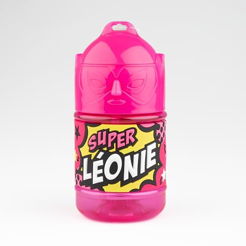 Bouteille personnalisée pour enfant, gourde d'eau avec paille - Super Léonie