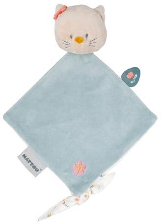 Nattou Mini-Schnuffeltuch aus Baumwolle und Velours, Katze Lana, Für Neugeborene und Frühchen, Ca. 28 cm, Mila, Zoë und Lana, Hellblau
