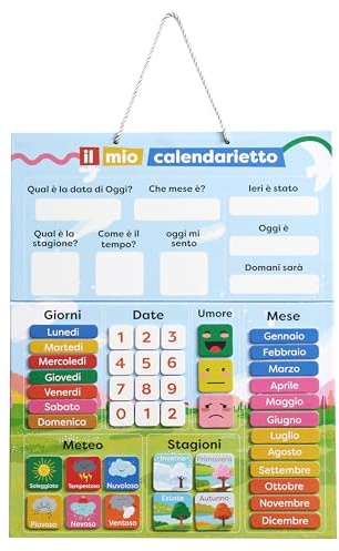 Chuckle – Magnetischer Kalender Für Kinder Mit Jahreszeiten, Daten Und Wetter (Auf Italienisch) – 40 X 32 Cm – Unterhaltsames Lernwerkzeug Für Kinder Von 4 Bis 10 Jahren