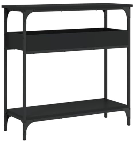vidaXL Konsolentisch, Beistelltisch mit verstellbaren Beinen, Couchtisch Tisch mit Ablage, Sofatisch Flurtisch Eingangstisch, Schwarz Holzwerkstoff