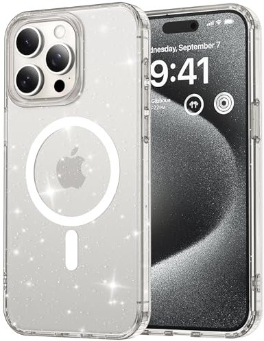 R-fun Kristall-Glitzer-Magnethülle für iPhone 13 Pro Max, [Anti-Vergilbung] [Schutz in Militärqualität], kompatibel mit iPhone 13 Pro Max (6,7 Zoll),Klar