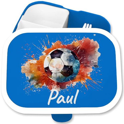 Kinder Campus für Mepal - Fußball Brotdose mit Name personalisiert I Geschenk Fussball Geschenke - 750 ml - Blau - schule junge jausenbox soccer customized brotbox geschenkidee einschulung