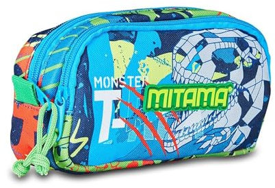 Mitama Stifteköcher mit 2 Reißverschlüssen für die Schule, für Kinder, Fluo Rex, Mehrfarbig, Taglia Unica, Stifthalter mit 2 Reißverschlüssen