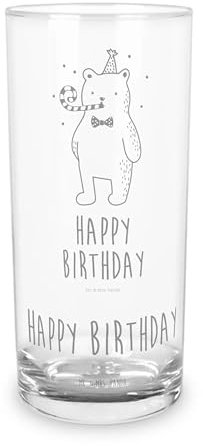 Mr. & Mrs. Panda 200 ml Wasserglas Bär Geburtstag - Geschenk, Alles Gute, Happy Birthday, Trinkglas mit Gravur, Wasserglas mit Gravur, Teddy, Glas