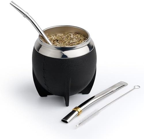 BARGRIN Mate Argentino de Plastico elegante y Duradero - Mate Forma Vaso Torpeto y Fácil de Limpiar - Vaso Mate Con Dos Bombillas y Cepillo Para Limpiar 280ml