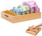 Bamboo and wood compartment storag LPAMABA Ajustable Organizador de Olla De Tapa Almacenamiento De Tapa Organizador Madera Almacenaje De Sartén Organizador De Sartén Bambú con 5 Divisores 2 Asas
